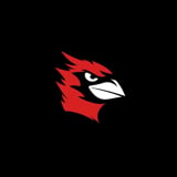 Red and black cardinal head logo with sharp angular features on black background