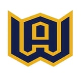 Gold and dark blue geometric logo featuring the letter A inside an open book shape