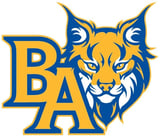 BA Bobcats logo featuring a blue and gold bobcat head with sharp eyes next to BA letters