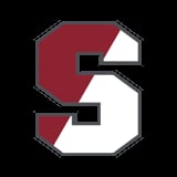 Stylized letter S logo with red and white geometric design on black background